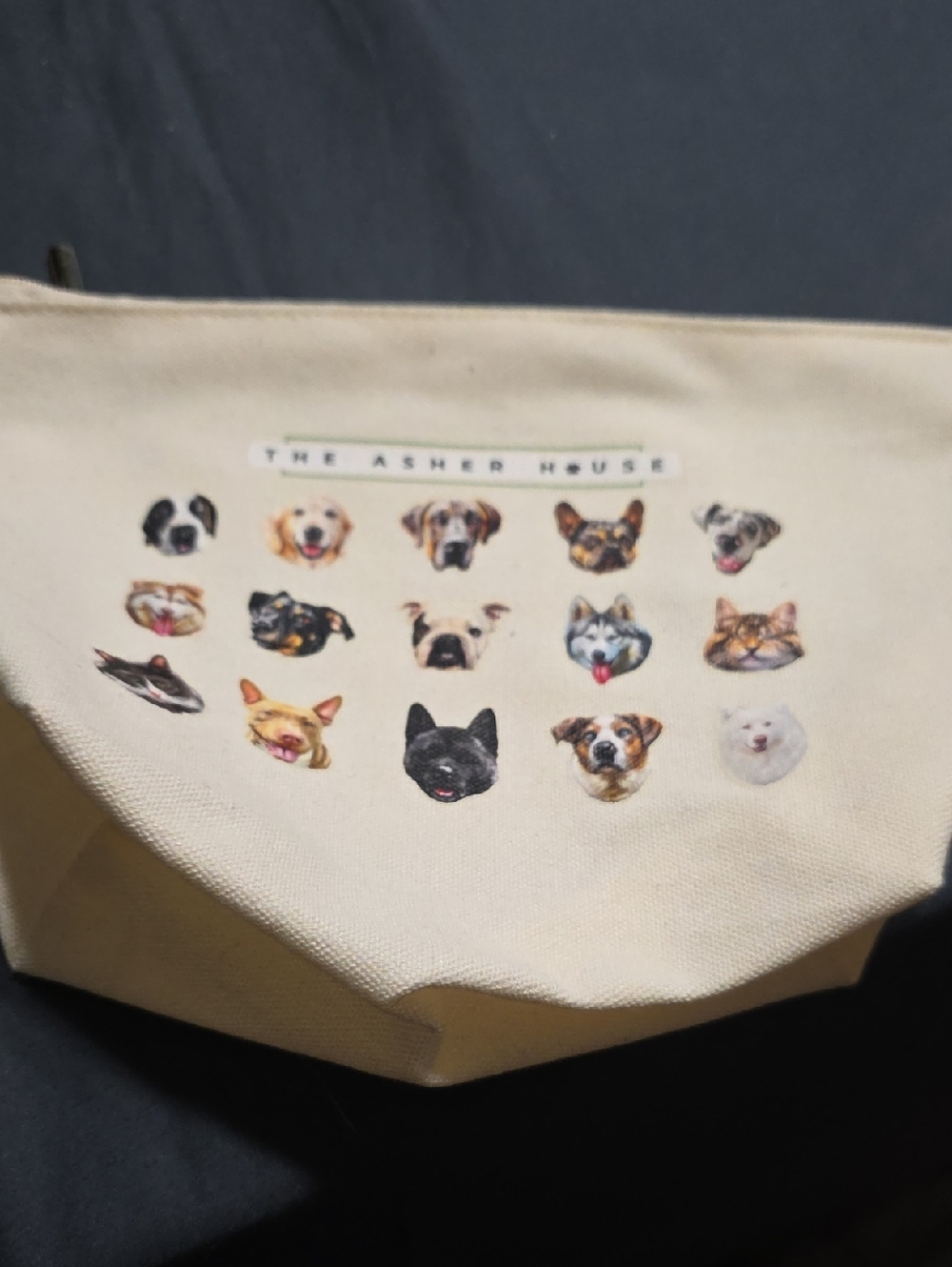 Cream Dog Face Canvas Pouch